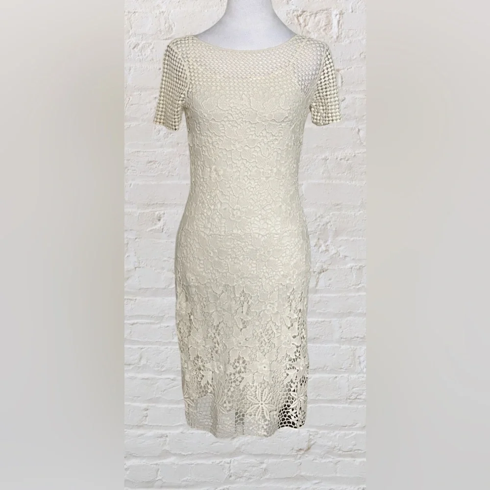 Lauren Ralph Lauren Ivory Floral Net Lace Event Dress Cottagecore Fairy S XS - Picture 2 of 11
